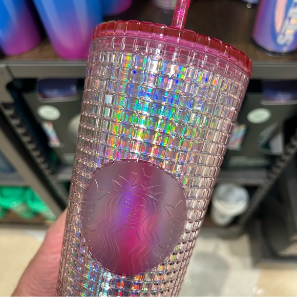 Starbucks Tim Singleton Pride Pink Iridescent Studded Grid Cup Tumbler 24oz 2023 - Picture 11 of 11